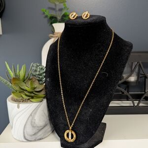 Gold-Plated Stainless Steel Pendant Necklace & Stud Earrings Set